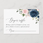 Navy Blue Flowers, roze bloemen, luieraffle Informatiekaartje (Voorkant)