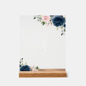 Navy Blue Flowers, roze bloemen, tabelnummers Acryl Bord (Voorkant)