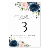 Navy Blue Flowers, roze bloemen, tabelnummers Kaart (Voorkant)