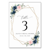 Navy Blue Flowers, roze bloemen, tabelnummers Kaart (Voorkant)