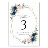 Navy Blue Flowers, roze bloemen, tabelnummers Kaart (Voorkant)