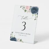 Navy Blue Flowers, roze bloemen, tabelnummers Reclamebord Met Voetstuk (Voorkant)