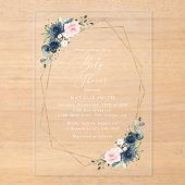 Navy Blue Flowers, Roze Flowers, Baby shower Acryl Uitnodigingen (Voorkant)