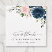 Navy Blue Flowers, Roze Flowers, Baby shower Bedankjes Labels (Voorkant)