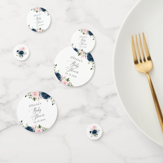 Navy Blue Flowers, Roze Flowers, Baby shower Confetti (Groep)