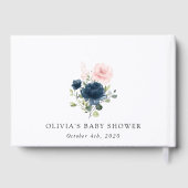 Navy Blue Flowers, Roze Flowers, Baby shower Gastenboek (Achterkant)