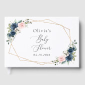 Navy Blue Flowers, Roze Flowers, Baby shower Gastenboek (Voorkant)