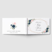 Navy Blue Flowers, Roze Flowers, Baby shower Gastenboek (Volledig)