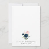 Navy Blue Flowers, Roze Flowers, Baby shower Kaart (Achterkant)