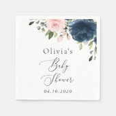 Navy Blue Flowers, Roze Flowers, Baby shower Servet (Voorkant)
