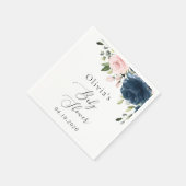 Navy Blue Flowers, Roze Flowers, Baby shower Servet (Hoek)