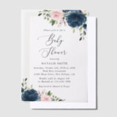 Navy Blue Flowers, Roze Flowers, Baby shower Vellum Uitnodigingen (Offset)