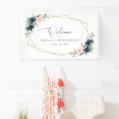 Navy Blue Flowers, Roze Flowers, Birthday Welcome Spandoek (Insitu)