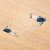 Navy Blue Flowers, Roze Flowers, Floral Wedding Acryl Uitnodigingen (Laagn)