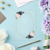Navy Blue Flowers, Roze Flowers, Floral Wedding Acryl Uitnodigingen (Insitu (Huwelijk))