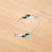 Navy Blue Flowers, Roze Flowers, Floral Wedding Acryl Uitnodigingen (Laagn)