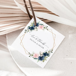 Navy Blue Flowers, Roze Flowers, Floral Wedding Bedankjes Labels