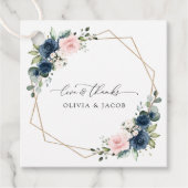Navy Blue Flowers, Roze Flowers, Floral Wedding Bedankjes Labels (Voorkant)