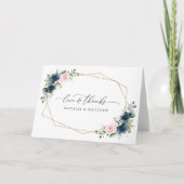 Navy Blue Flowers, Roze Flowers, Floral Wedding Bedankkaart (Voorkant)