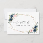 Navy Blue Flowers, Roze Flowers, Floral Wedding Bedankkaart (Voorkant)