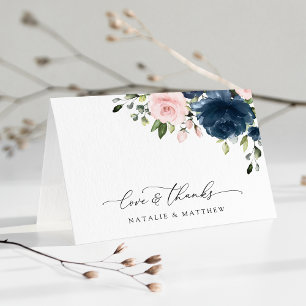 Navy Blue Flowers, Roze Flowers, Floral Wedding Bedankkaart