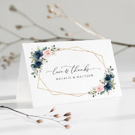 Navy Blue Flowers, Roze Flowers, Floral Wedding Bedankkaart