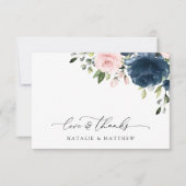 Navy Blue Flowers, Roze Flowers, Floral Wedding Bedankkaart (Voorkant)