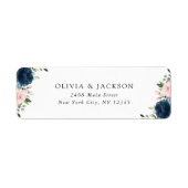 Navy Blue Flowers, Roze Flowers, Floral Wedding Etiket (Voorkant)
