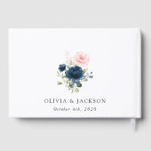 Navy Blue Flowers, Roze Flowers, Floral Wedding Gastenboek (Achterkant)