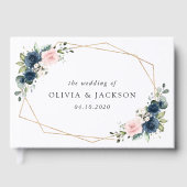 Navy Blue Flowers, Roze Flowers, Floral Wedding Gastenboek (Voorkant)