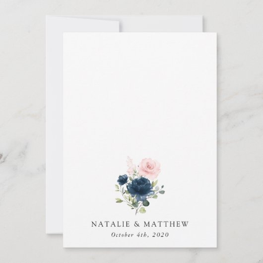 Navy Blue Flowers, Roze Flowers, Floral Wedding Kaart (Achterkant)