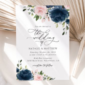 Navy Blue Flowers, Roze Flowers, Floral Wedding Kaart