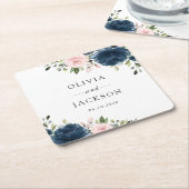 Navy Blue Flowers, Roze Flowers, Floral Wedding Kartonnen Onderzetters (Schuin)