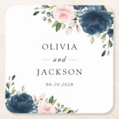 Navy Blue Flowers, Roze Flowers, Floral Wedding Kartonnen Onderzetters (Voorkant)