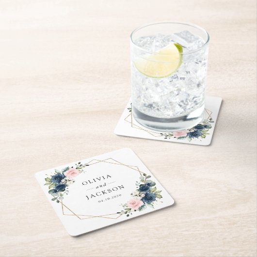 Navy Blue Flowers, Roze Flowers, Floral Wedding Kartonnen Onderzetters (Insitu)