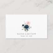 Navy Blue Flowers, Roze Flowers, Floral Wedding Plaatskaartje (Achterkant)