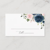 Navy Blue Flowers, Roze Flowers, Floral Wedding Plaatskaartje (Voorkant)
