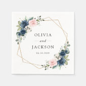 Navy Blue Flowers, Roze Flowers, Floral Wedding Servet (Voorkant)