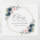 Navy Blue Flowers, Roze Flowers, Floral Wedding Sparkling Wijnetiket (Enkel label)