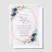 Navy Blue Flowers, Roze Flowers, Floral Wedding Vellum Uitnodigingen (Offset)