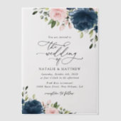 Navy Blue Flowers, Roze Flowers, Floral Wedding Vellum Uitnodigingen (Voorkant)