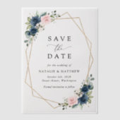 Navy Blue Flowers, Roze Flowers, Floral Wedding Vellum Uitnodigingen (Voorkant)