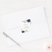 Navy Blue Flowers, Roze Flowers, Floral Wedding Vierkante Sticker (Envelop)