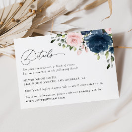 Navy Blue Flowers, Roze Flowers, huwelijksgegevens Informatiekaartje