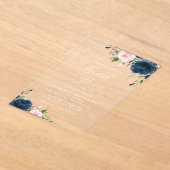 Navy Blue Flowers, Roze Flowers, Vrijgezellenfeest Acryl Uitnodigingen (Laagn)