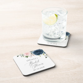 Navy Blue Flowers, Roze Flowers, Vrijgezellenfeest Bier Onderzetter