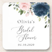 Navy Blue Flowers, Roze Flowers, Vrijgezellenfeest Bier Onderzetter (Voorkant)