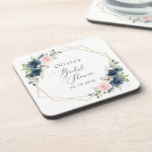 Navy Blue Flowers, Roze Flowers, Vrijgezellenfeest Bier Onderzetter (Linkerzijde)