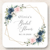 Navy Blue Flowers, Roze Flowers, Vrijgezellenfeest Bier Onderzetter (Voorkant)