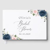 Navy Blue Flowers, Roze Flowers, Vrijgezellenfeest Gastenboek (Voorkant)